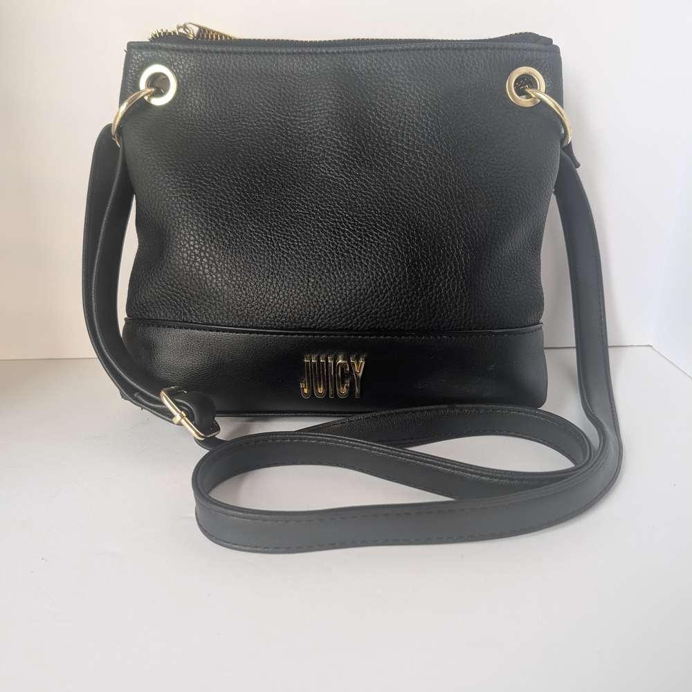 Juicy Couture Black Crossbody Bag With Gold Accents And Logo On Front Goth Lam